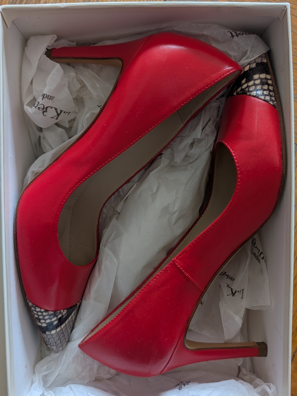 LK Bennett Red Leather Pointed-Toe Pumps size 37.5